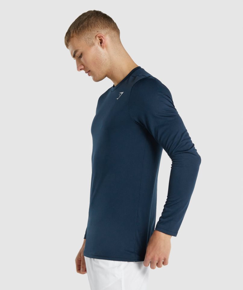 Koszulki Gymshark Arrival Long Sleeve Męskie Granatowe | PL 839GCI